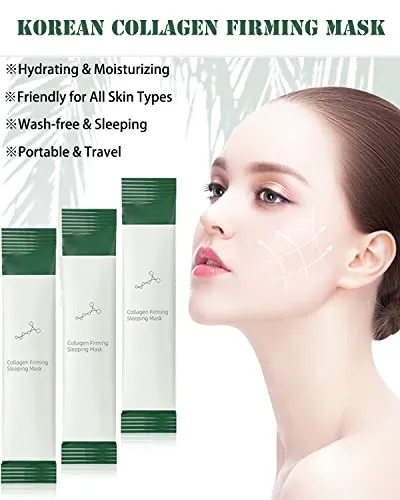 20 PCS Korean Collagen Firming Mask, Collagen Moisturizing Hydrating Face Mask, Anti-Aging Firming Face Mask Skin Care, Portable Wash-Free Sleeping Facial Mask Skin Care Products for Women and Men