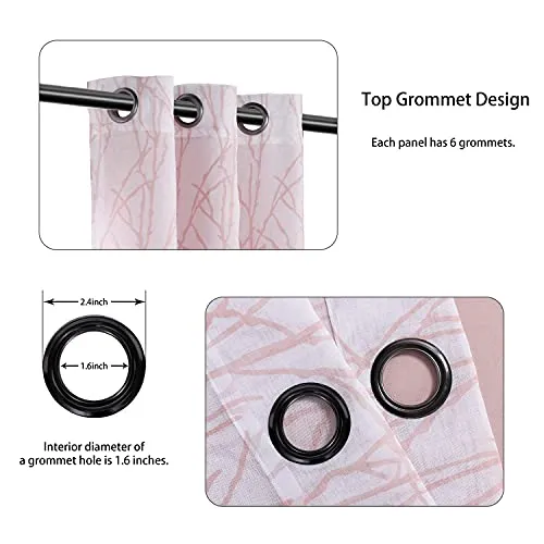 BONZER Mix and Match Curtains - 2 Pieces Branch Print Sheer Curtains and 2 Pieces Blackout Curtains for Bedroom Living Room Grommet Window Drapes, 37x63 Inch/Panel, Blush, Set of 4 Panels
