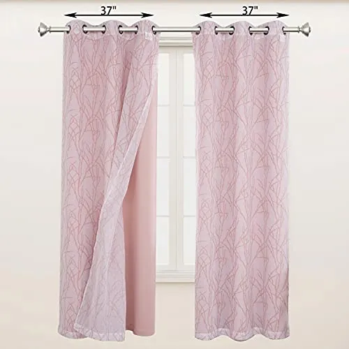 BONZER Mix and Match Curtains - 2 Pieces Branch Print Sheer Curtains and 2 Pieces Blackout Curtains for Bedroom Living Room Grommet Window Drapes, 37x63 Inch/Panel, Blush, Set of 4 Panels