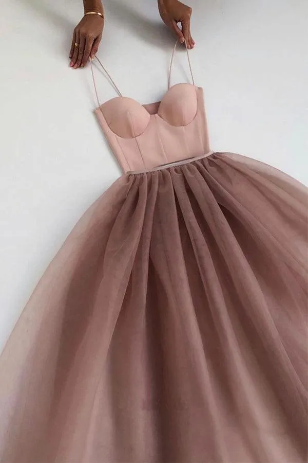 Cute A Line Sweetheart Spaghetti Straps Dusty Blush Prom Dresses TP0996