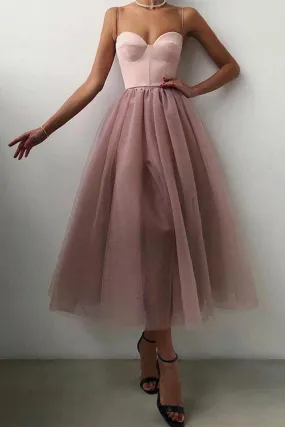 Cute A Line Sweetheart Spaghetti Straps Dusty Blush Prom Dresses TP0996