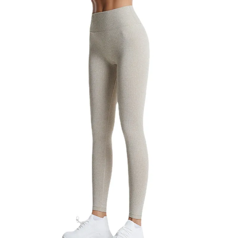 High Waisted Threaded Gym Pants Solid Color Plus Size Seamless