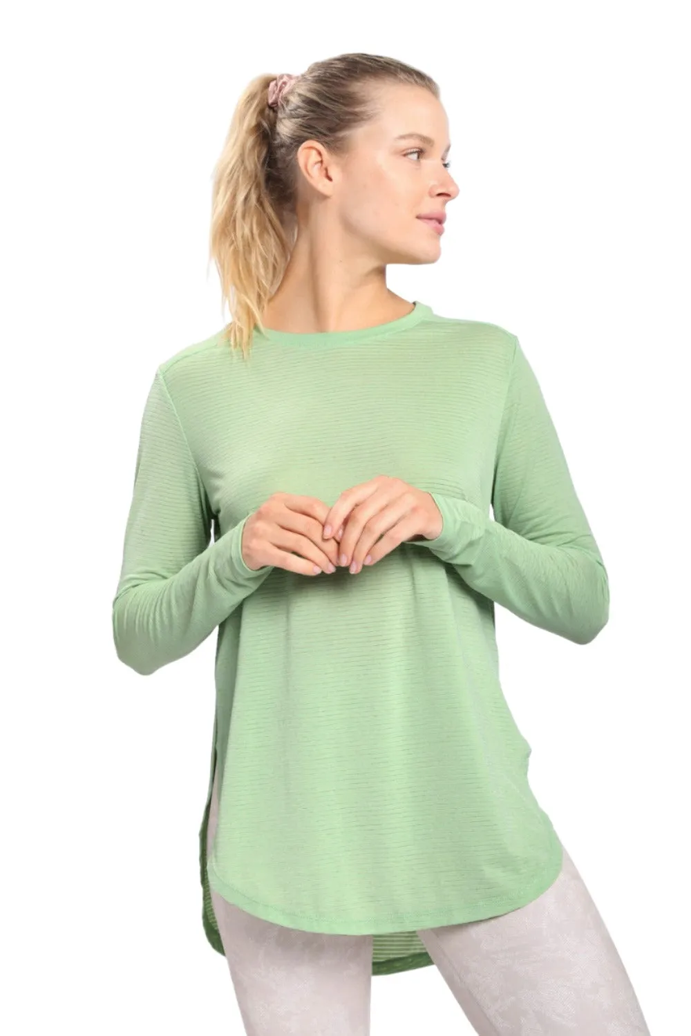 Mono B Mesh Long Sleeve Stripe Top AT2513 Plus Too