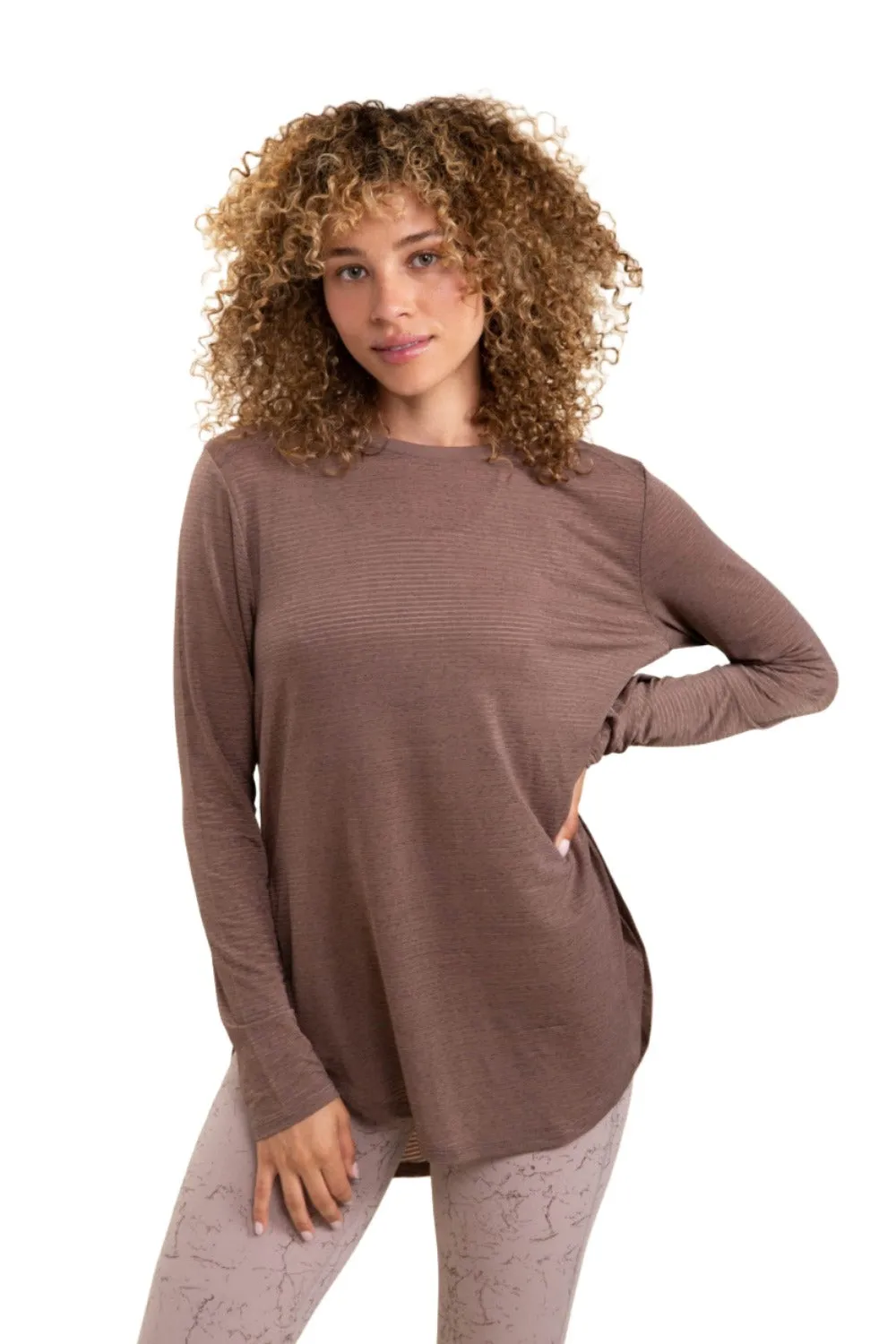 Mono B Mesh Long Sleeve Stripe Top AT2513 Plus Too
