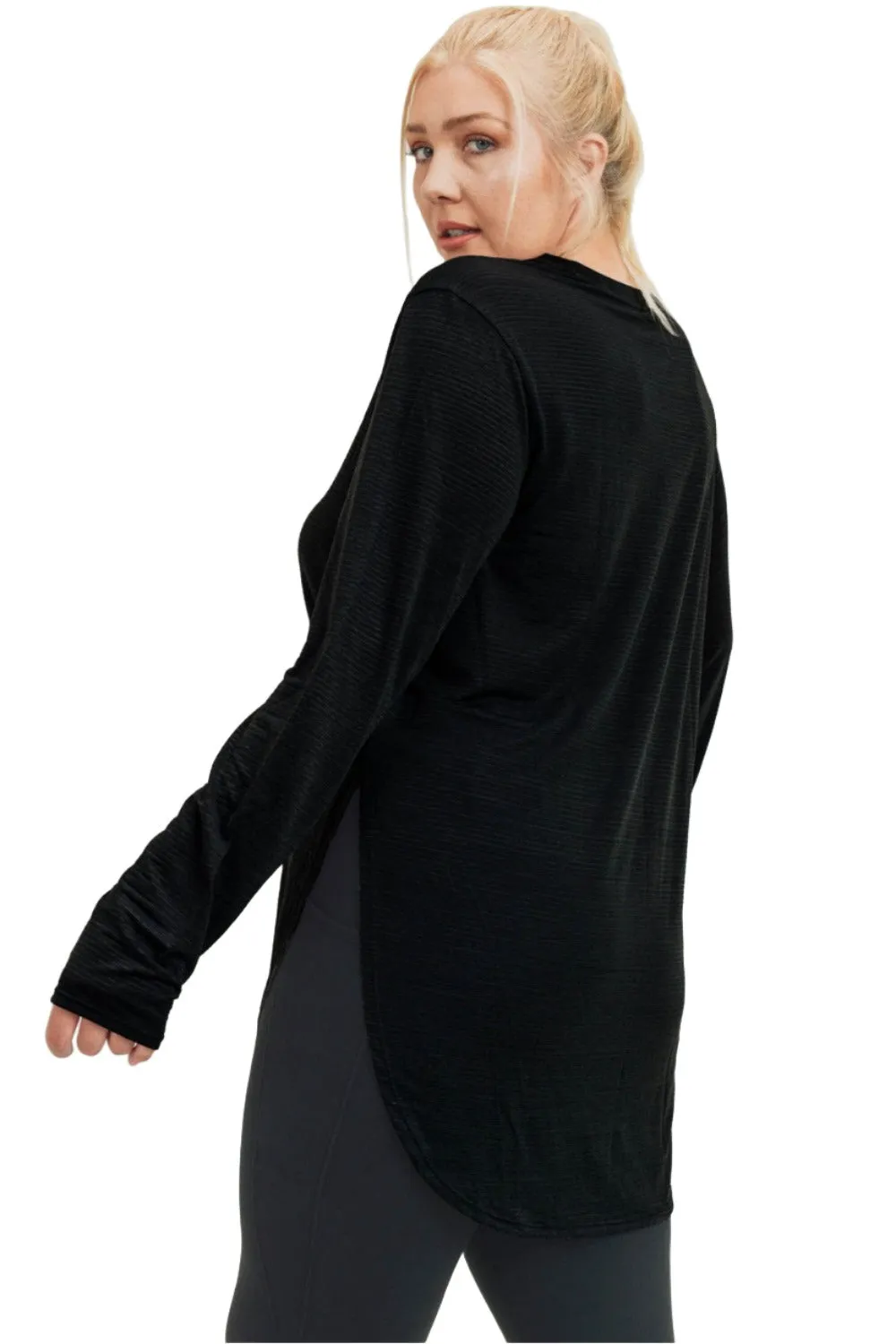 Mono B Mesh Long Sleeve Stripe Top AT2513 Plus Too