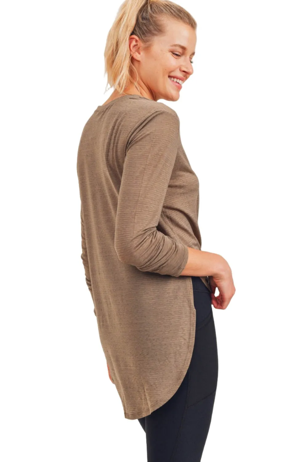 Mono B Mesh Long Sleeve Stripe Top AT2513 Plus Too