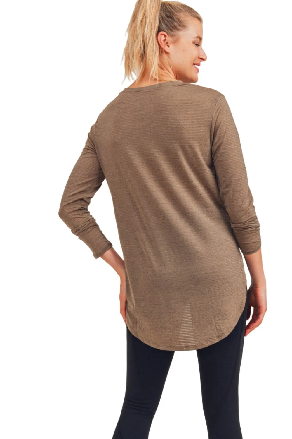 Mono B Mesh Long Sleeve Stripe Top AT2513 Plus Too