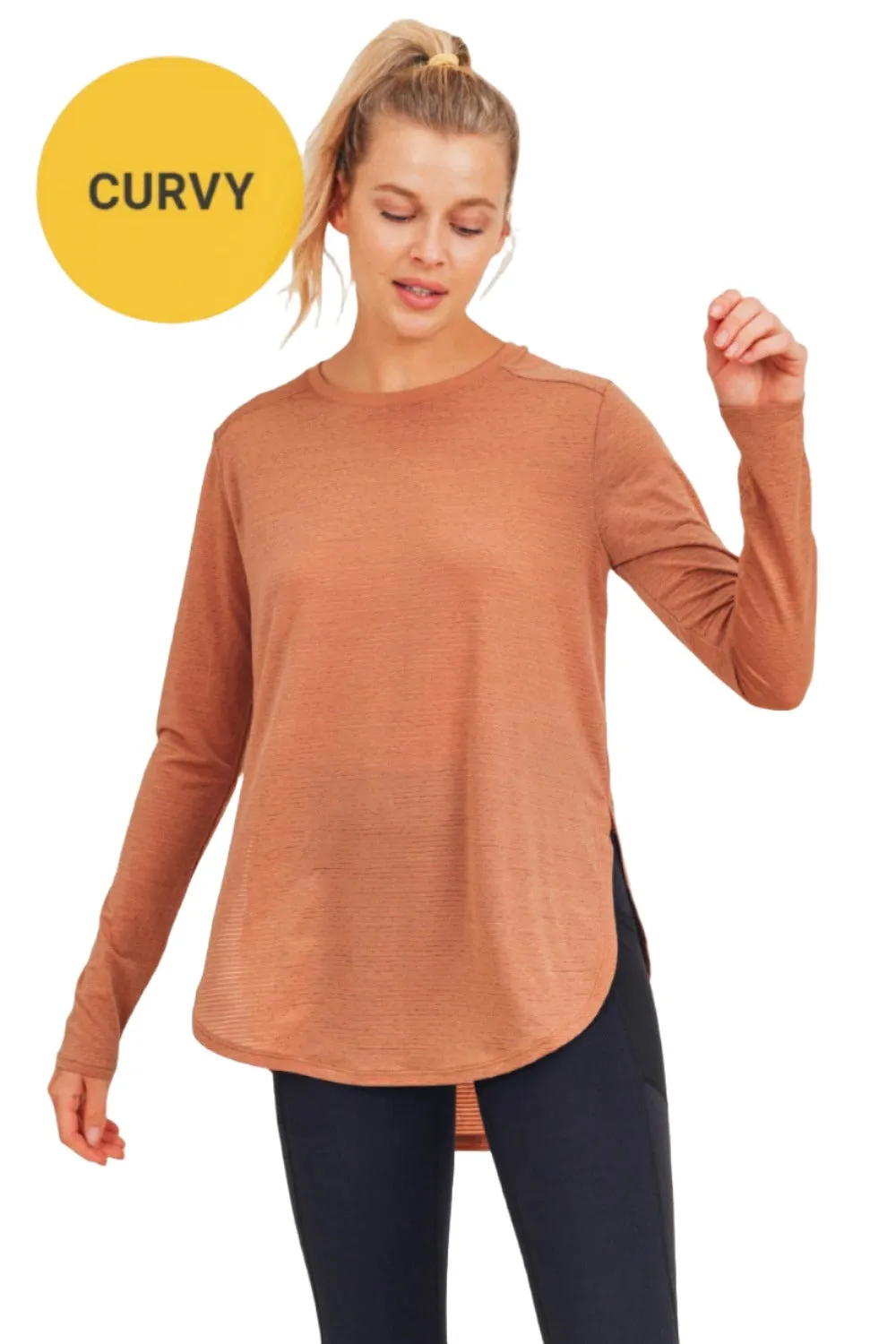 Mono B Mesh Long Sleeve Stripe Top AT2513 Plus Too