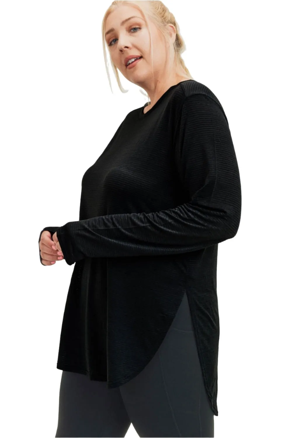 Mono B Mesh Long Sleeve Stripe Top AT2513 Plus Too