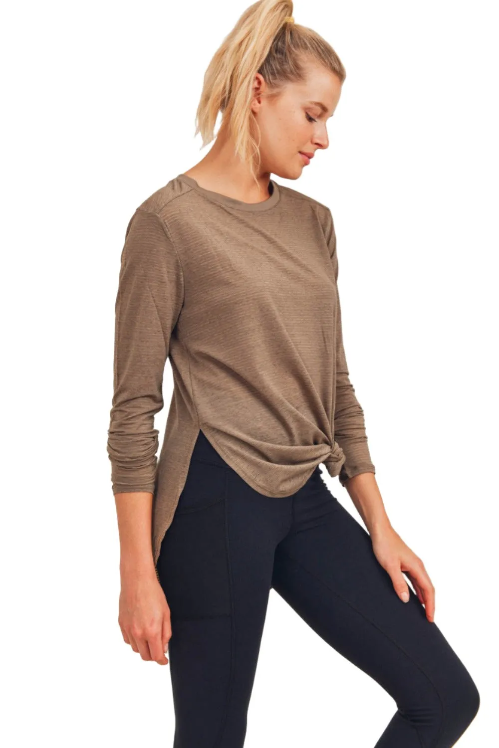 Mono B Mesh Long Sleeve Stripe Top AT2513 Plus Too