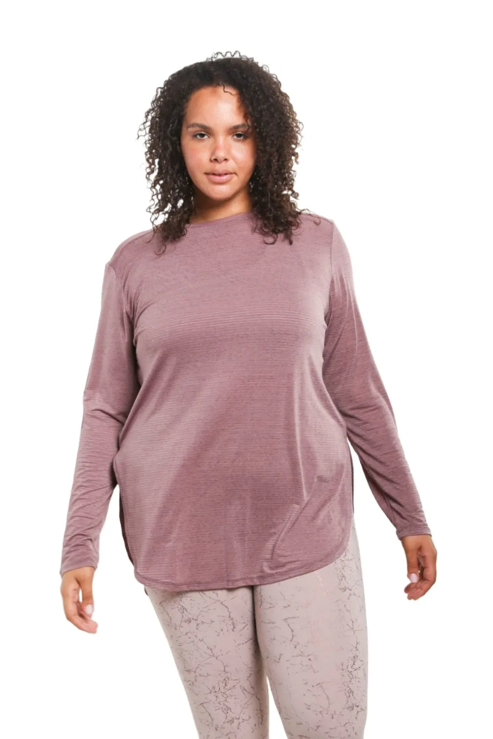 Mono B Mesh Long Sleeve Stripe Top AT2513 Plus Too