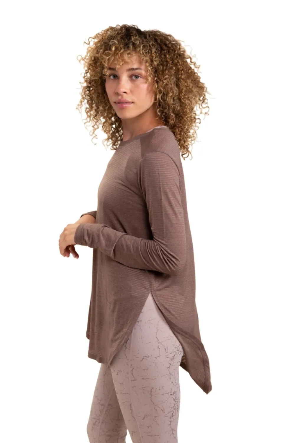 Mono B Mesh Long Sleeve Stripe Top AT2513 Plus Too