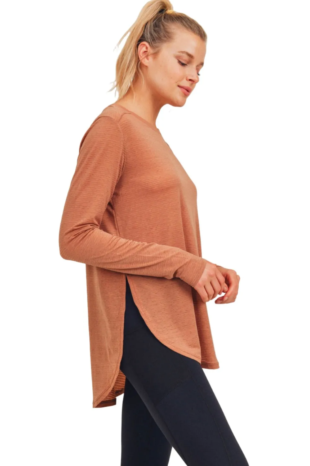 Mono B Mesh Long Sleeve Stripe Top AT2513 Plus Too