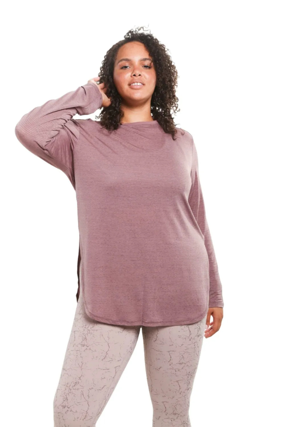 Mono B Mesh Long Sleeve Stripe Top AT2513 Plus Too