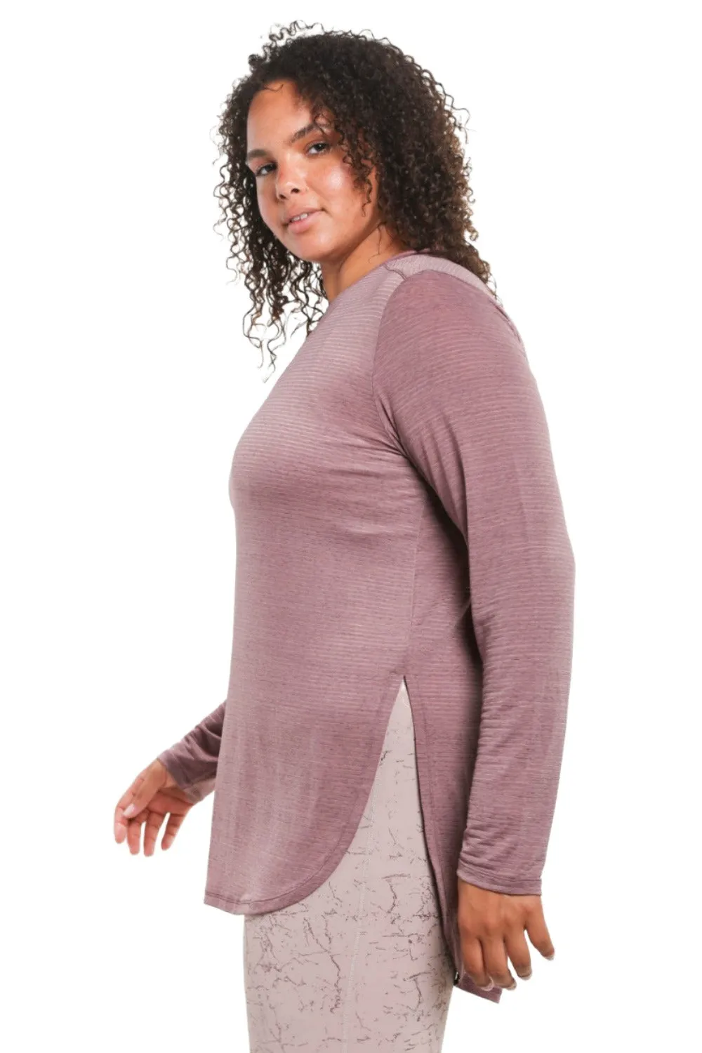 Mono B Mesh Long Sleeve Stripe Top AT2513 Plus Too