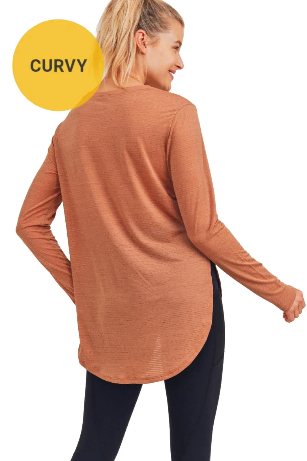 Mono B Mesh Long Sleeve Stripe Top AT2513 Plus Too