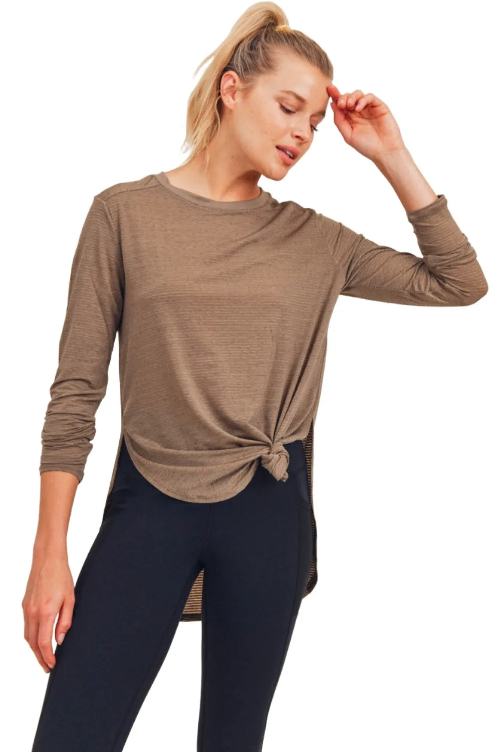 Mono B Mesh Long Sleeve Stripe Top AT2513 Plus Too
