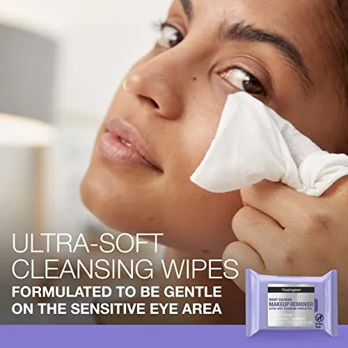 Neutrogena Night Calming Makeup Remover Face Wipes, Nighttime Cleansing Towelettes Remove Sweat, Dirt & Makeup & Calms Skin, Hypoallergenic, 100% Plant Based Cloth, Twin Pack, 2 x 25 ct