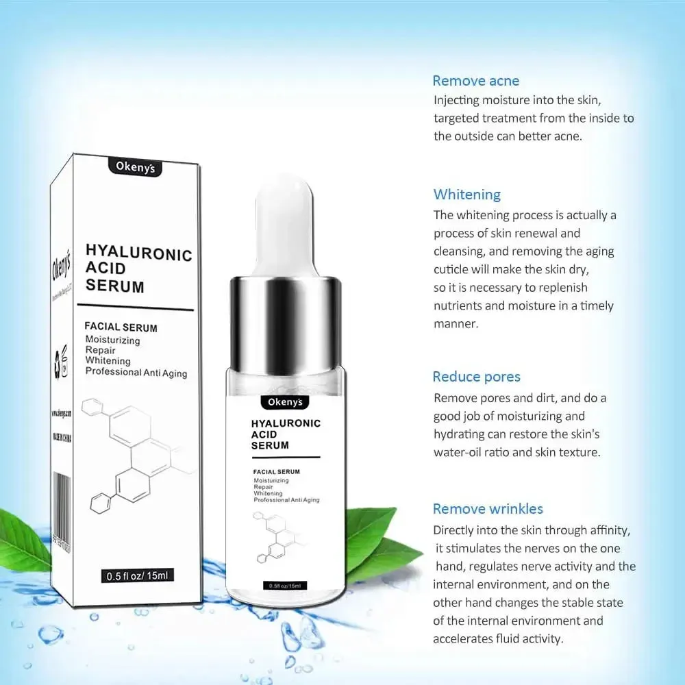Okeny's Hyaluronic Acid Face Serum - 15ml Moisturizing Elixir for Anti Aging & Skin Firming