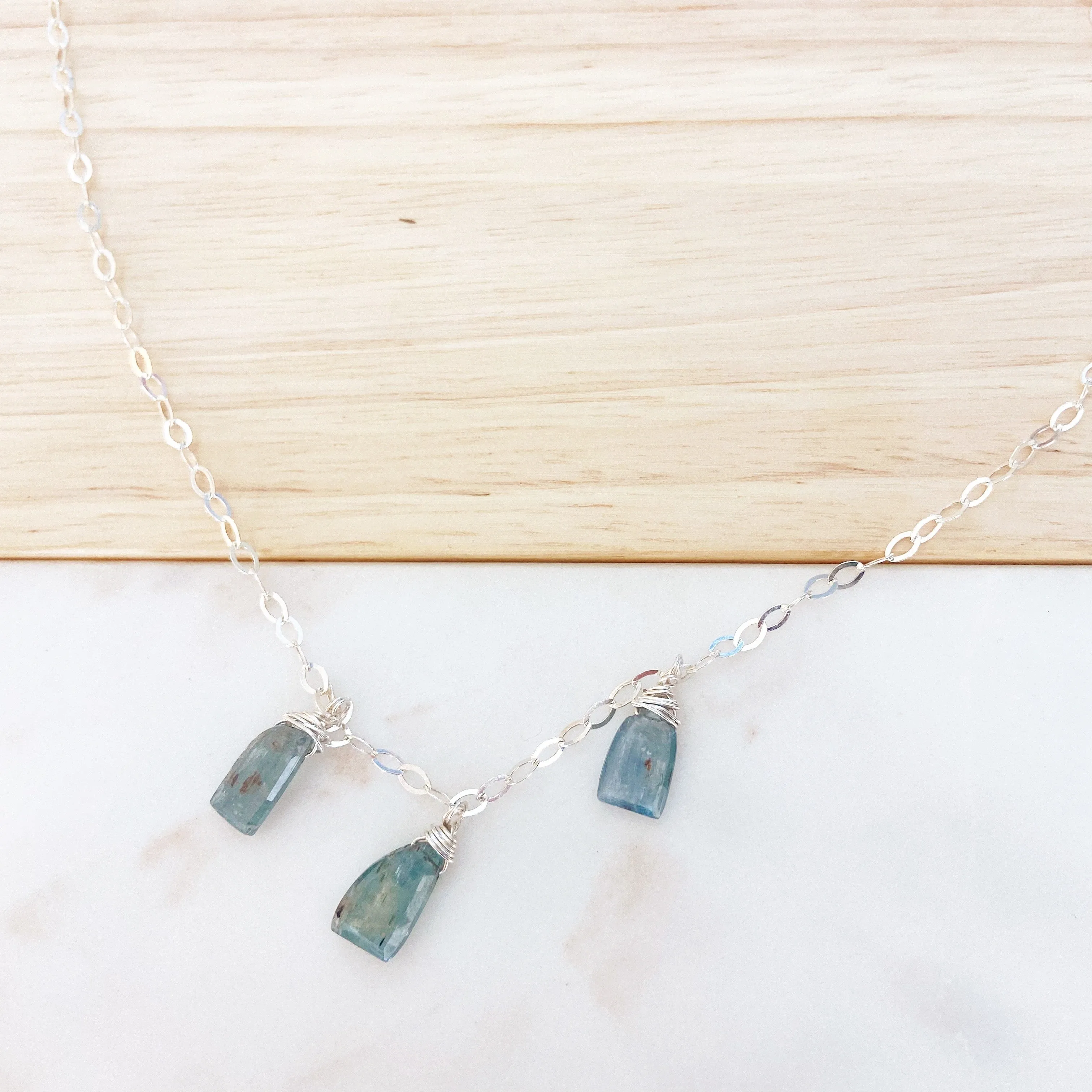 Pale Blue Kyanite Dangle Necklace in Silver (19 inches)