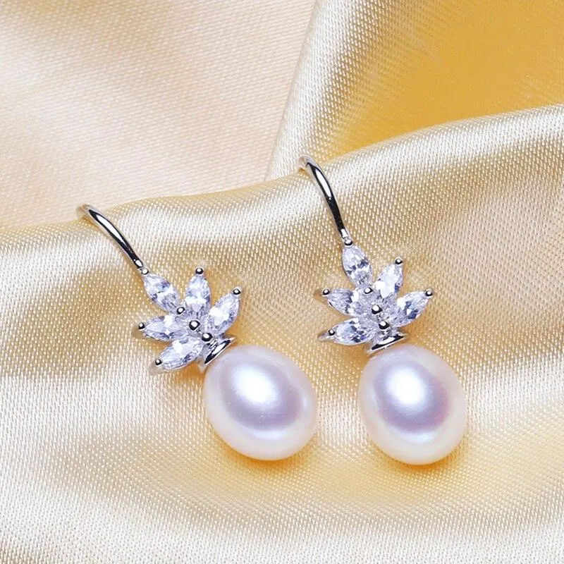 "Rosine" - Sterling Silver Pearl and Cubic Zirconia Bridal Earrings - More Colors