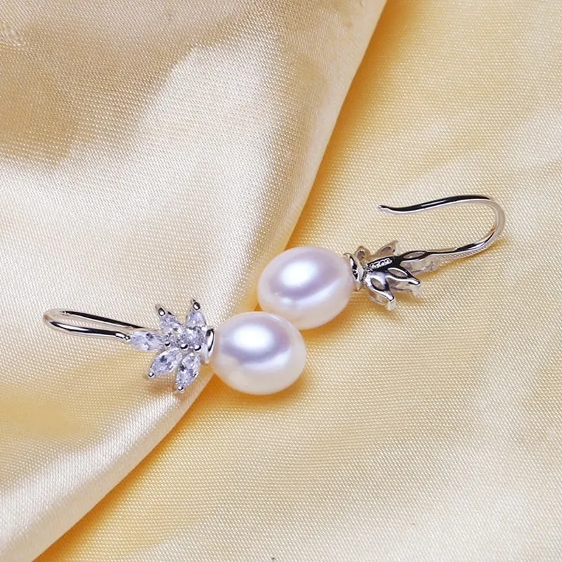 "Rosine" - Sterling Silver Pearl and Cubic Zirconia Bridal Earrings - More Colors