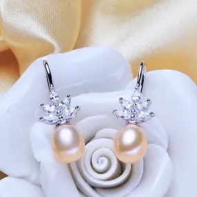 "Rosine" - Sterling Silver Pearl and Cubic Zirconia Bridal Earrings - More Colors