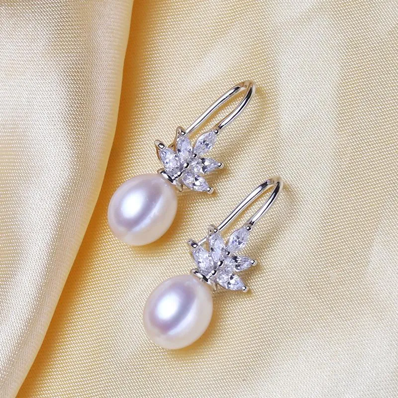 "Rosine" - Sterling Silver Pearl and Cubic Zirconia Bridal Earrings - More Colors