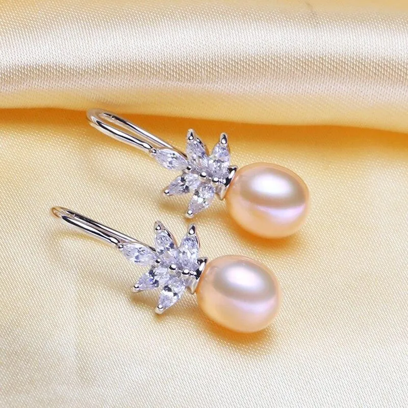 "Rosine" - Sterling Silver Pearl and Cubic Zirconia Bridal Earrings - More Colors