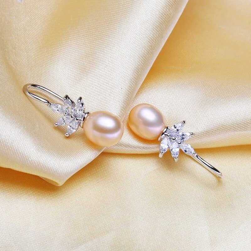 "Rosine" - Sterling Silver Pearl and Cubic Zirconia Bridal Earrings - More Colors