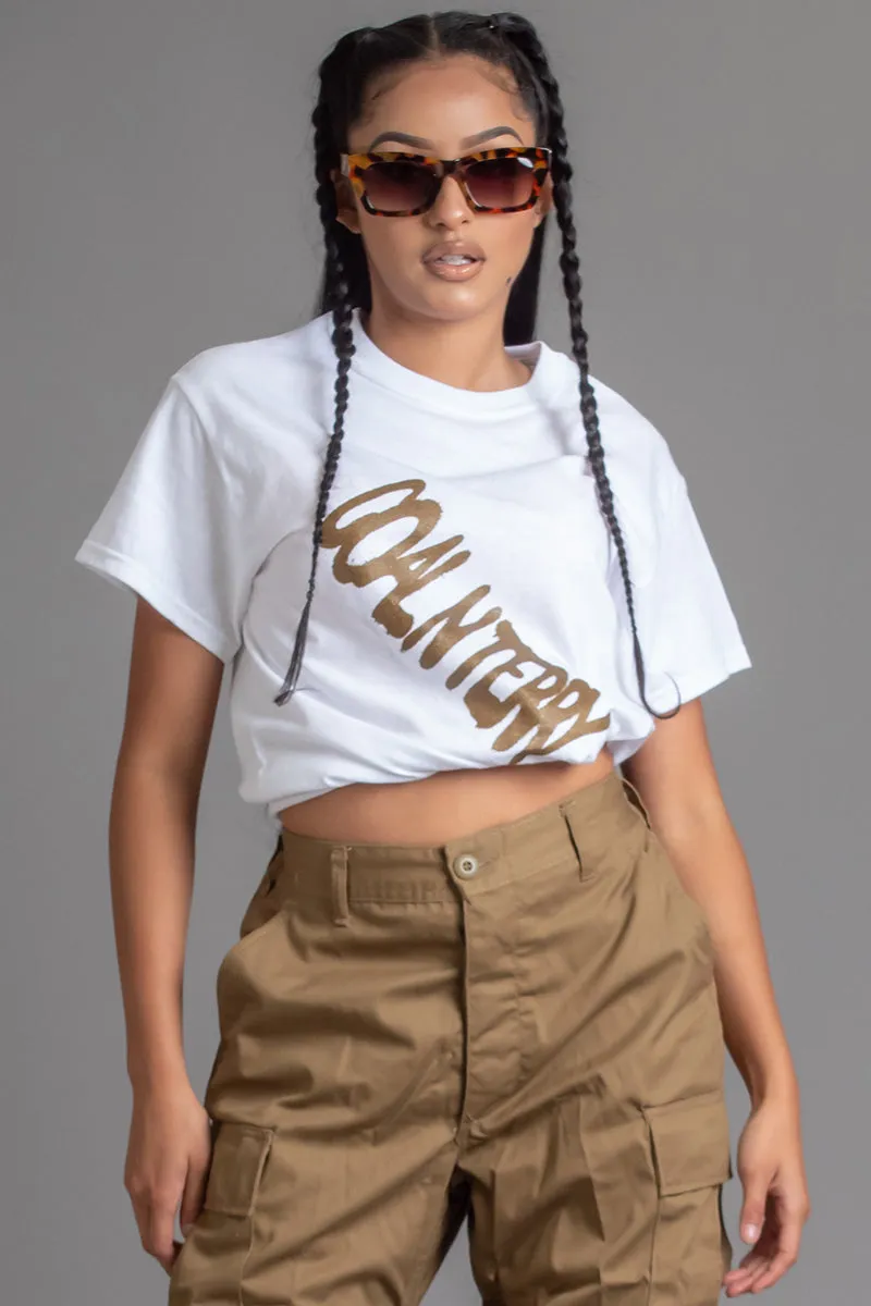 WHITE N CHOCOLATE SLANTED SPRAY TEE