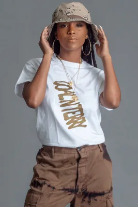WHITE N CHOCOLATE SLANTED SPRAY TEE