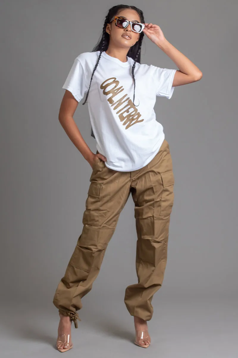 WHITE N CHOCOLATE SLANTED SPRAY TEE