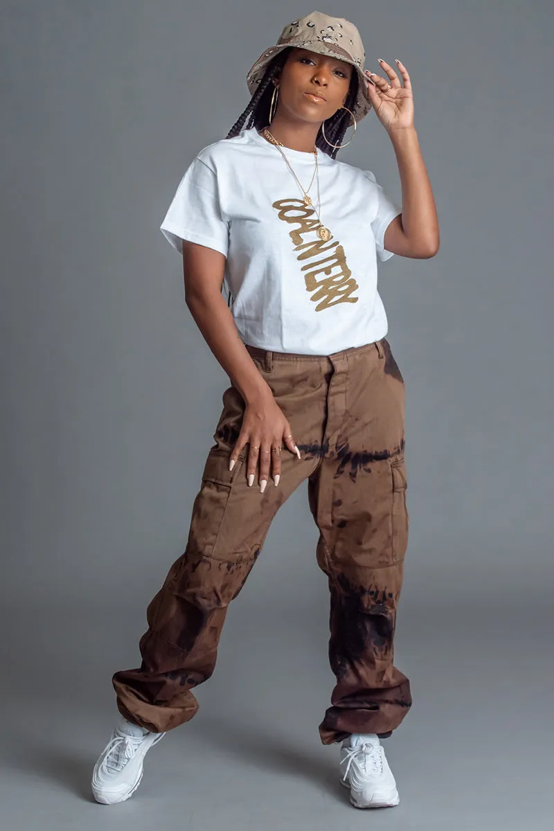 WHITE N CHOCOLATE SLANTED SPRAY TEE