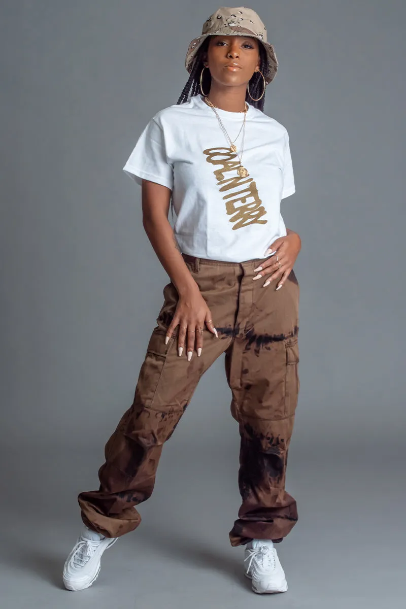 WHITE N CHOCOLATE SLANTED SPRAY TEE